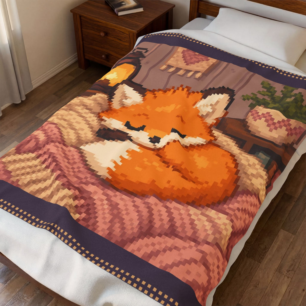 Baby Fox Pixel Art Plush Blanket — Winter & Cozy — original Wear8bit pixel-art product design, product image 4, digital mockup