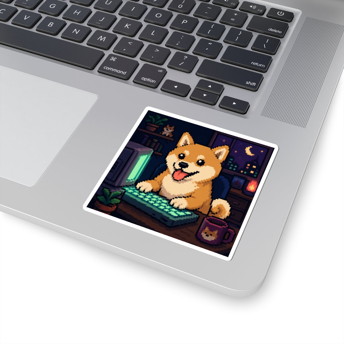 Shiba Desk Sticker — original Wear8bit pixel-art product design, product image 3, digital mockup
