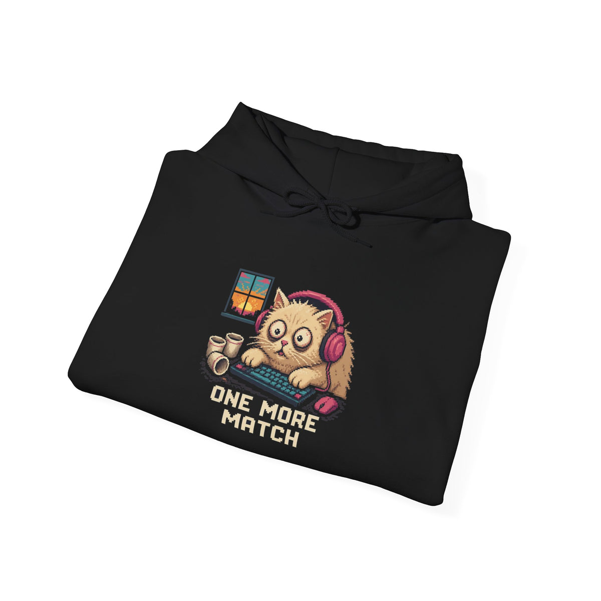 One More Match Gaming Cat Fleece Hoodie — Wear8bit — supplier digital product render, angle 5