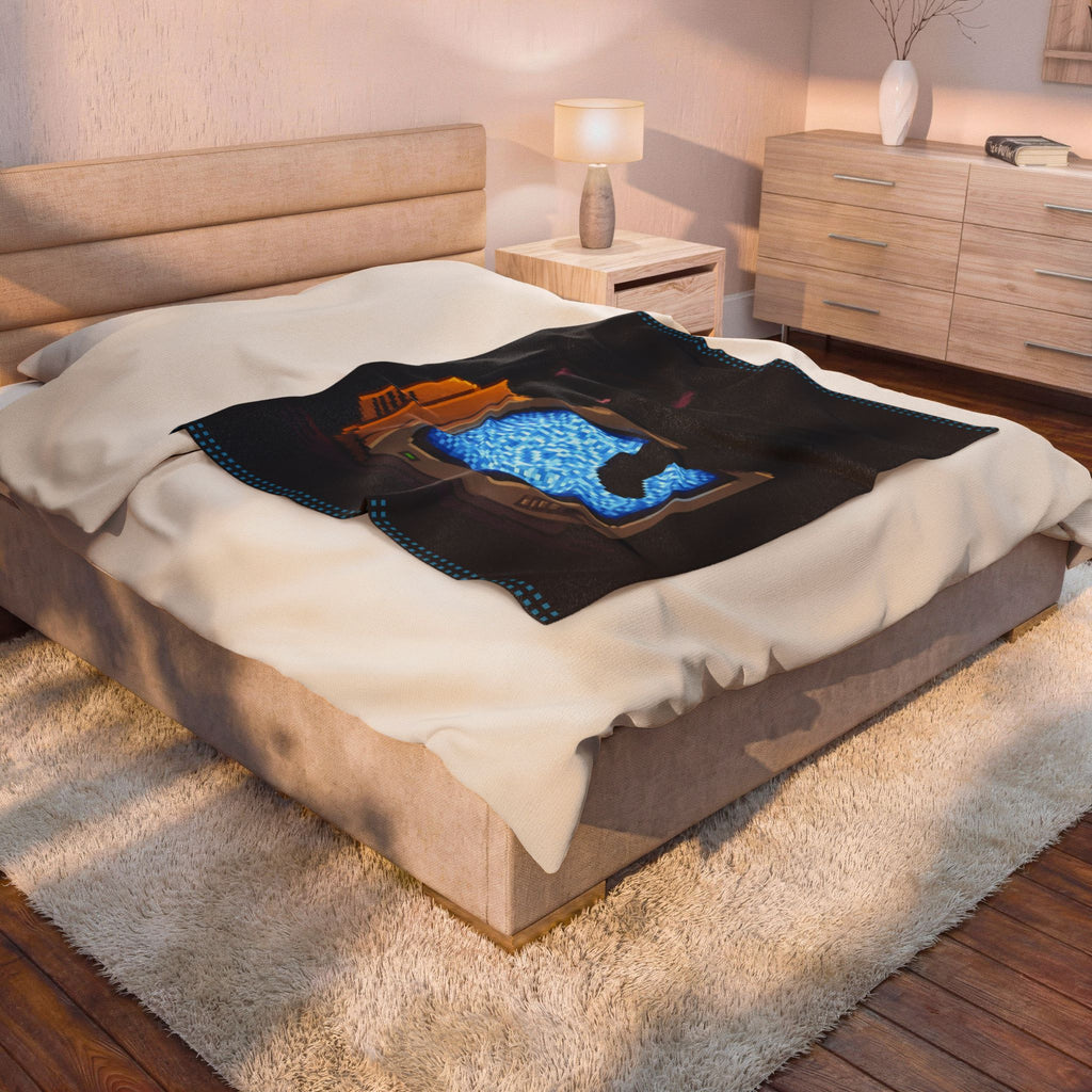 CRT Cat Pixel Art Plush Blanket — Winter & Cozy — original Wear8bit pixel-art product design, product image 5, digital mockup