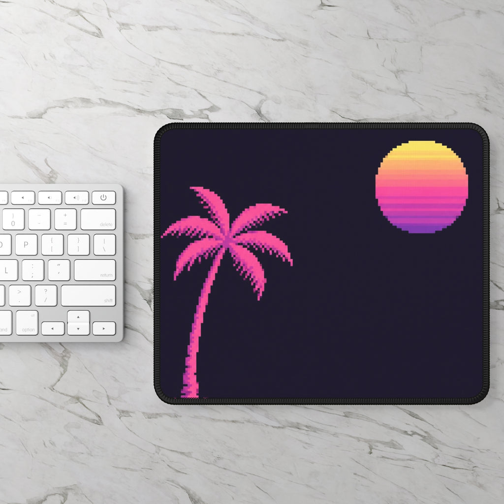 Palm & Chrome Sun Mousepad — Minimalist Synthwave Pixel Art Desk Mat — original Wear8bit pixel-art product design, product image 3, digital mockup