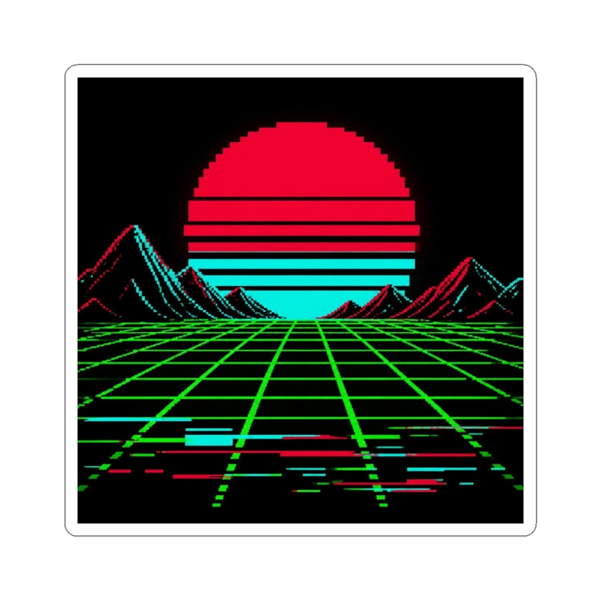 Arcade Cabinet Sticker — Neon Pixel Art Sunset Decal, Retro Gaming Sticker — original Wear8bit pixel-art product design, product image 2, digital mockup