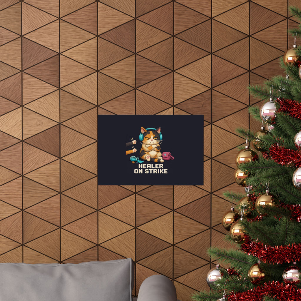 Healer On Strike Gaming Cat Matte Poster — Wear8bit — supplier digital product render, angle 4