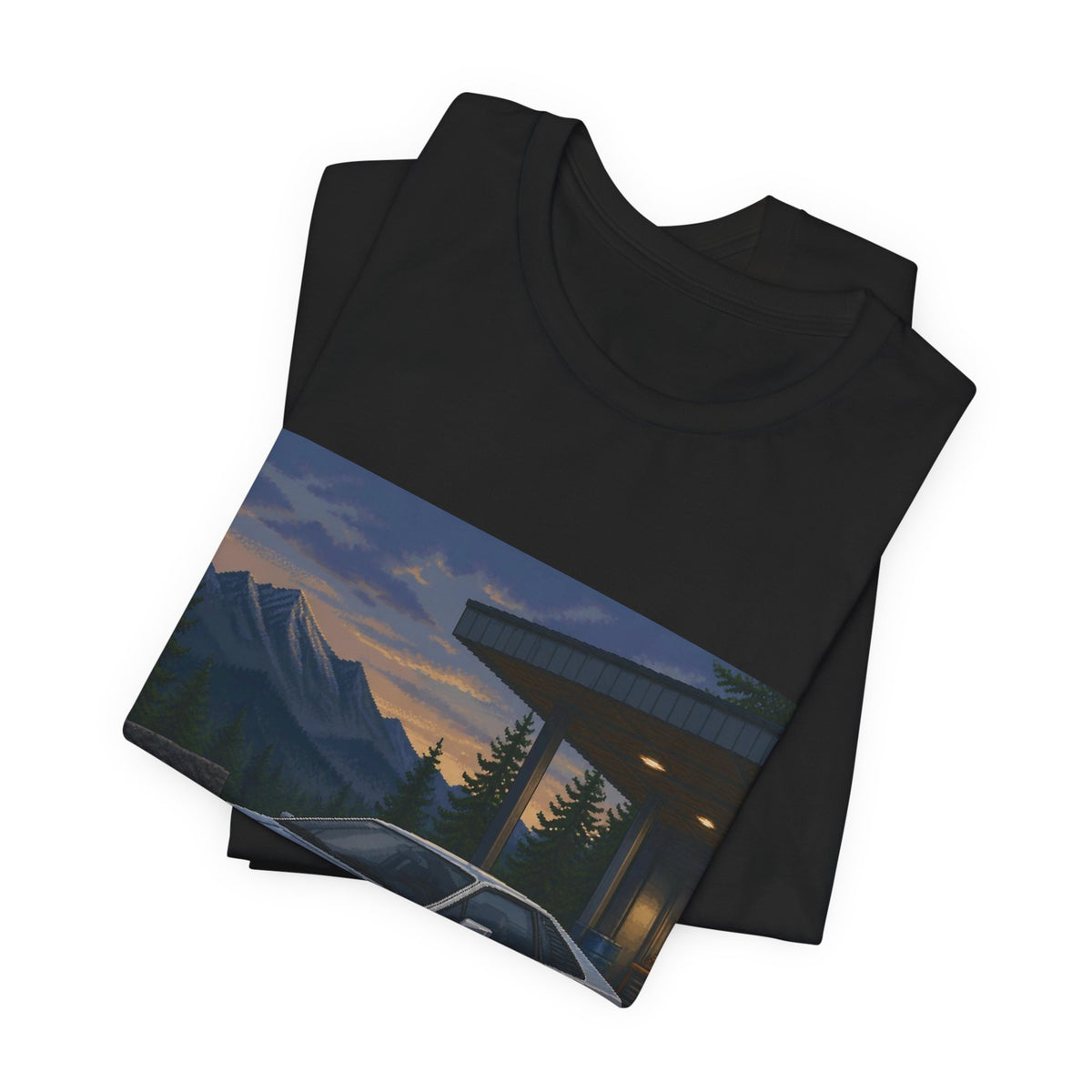 Silver Switchback Pixel Art Tee — 90s Night Drive — original Wear8bit pixel-art product design, product image 4, digital mockup