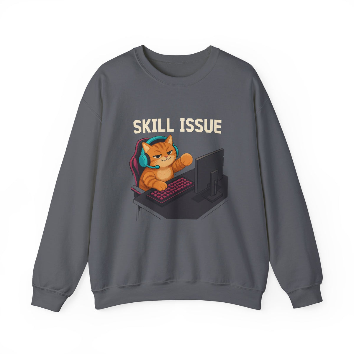 Skill Issue Gaming Cat Crewneck Sweatshirt — Wear8bit — supplier digital product render, angle 2