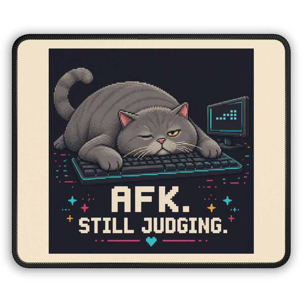 Afk. Still Judging. Gaming Cat Gaming Mousepad — Wear8bit — supplier digital product render, angle 1