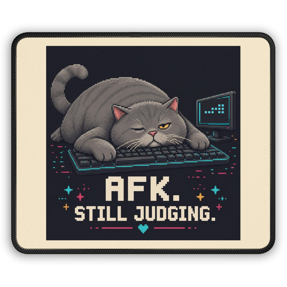 Afk. Still Judging. Gaming Cat Gaming Mousepad — Wear8bit — supplier digital product render, angle 1