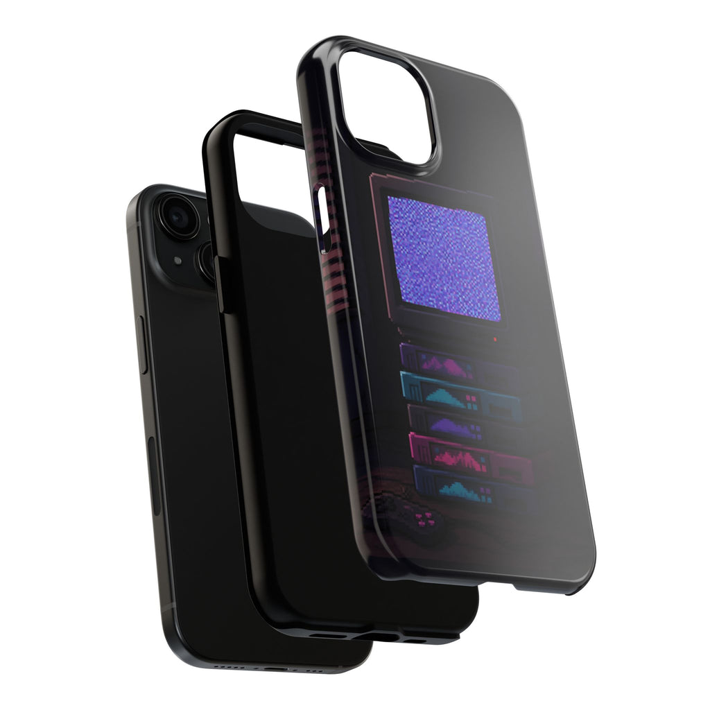 Static Noise Phone Case — Vertical CRT Pixel Art Case, Synthwave Phone Case — original Wear8bit pixel-art product design, product image 5, digital mockup