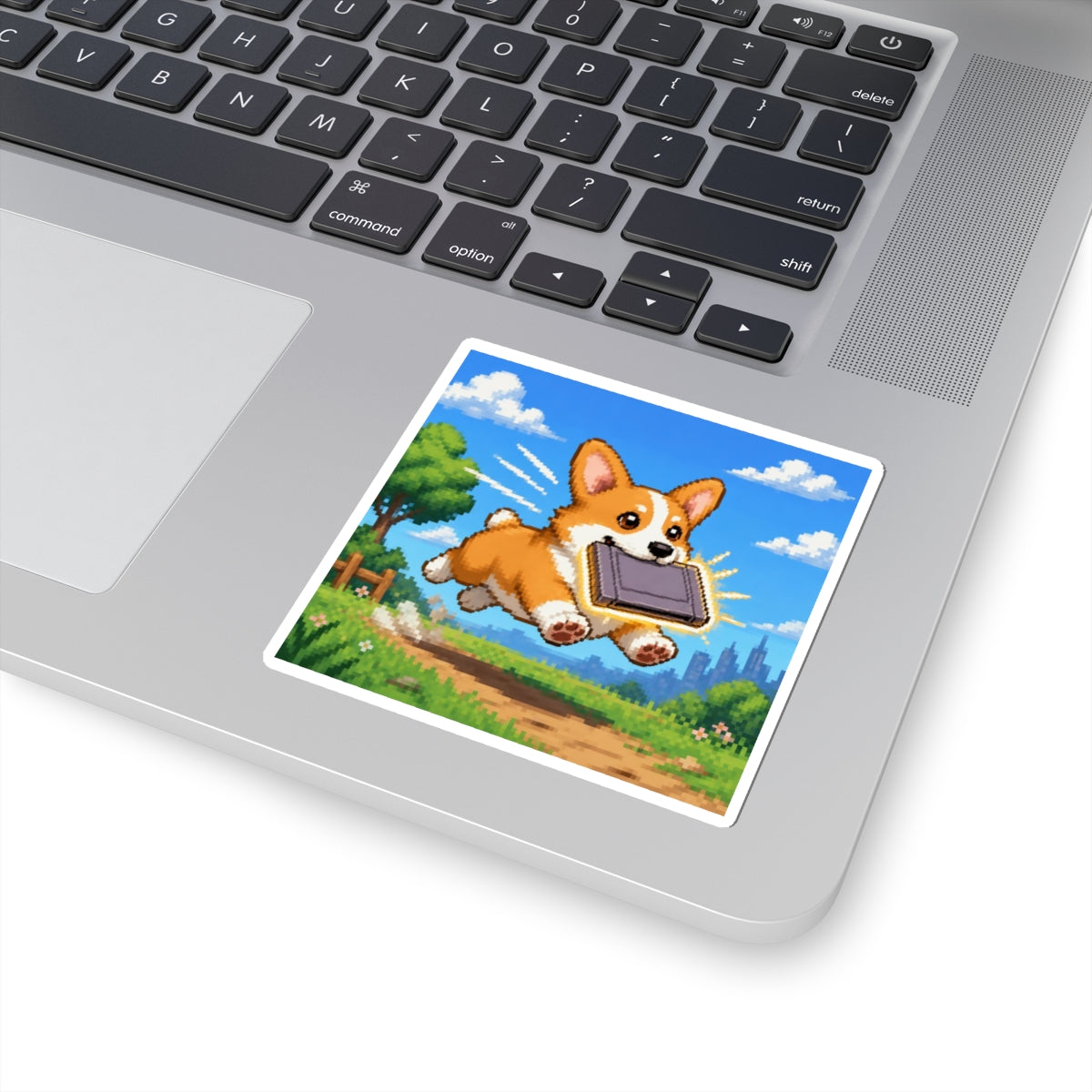 Corgi Cartridge Sticker — original Wear8bit pixel-art product design, product image 3, digital mockup