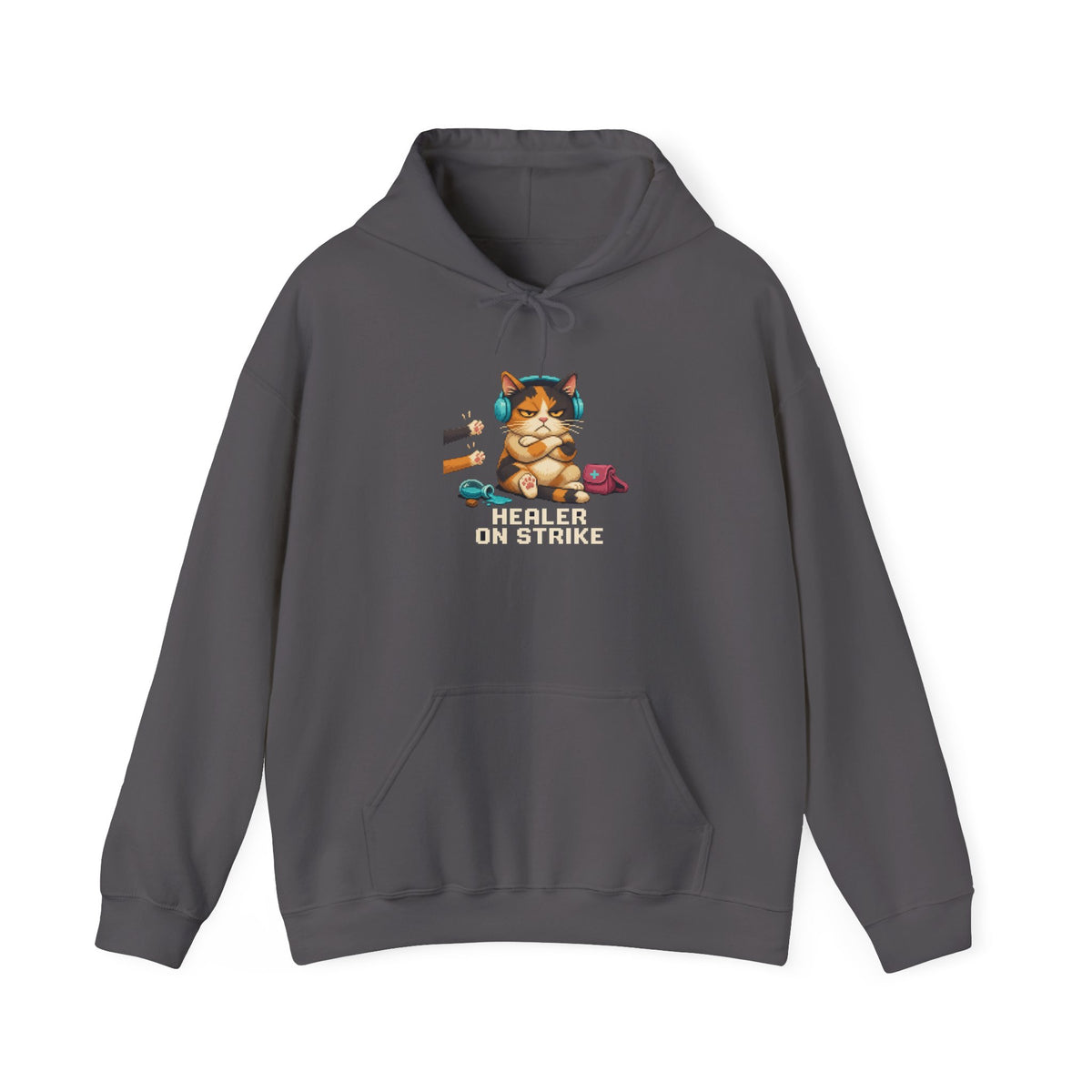 Healer On Strike Gaming Cat Fleece Hoodie — Wear8bit — supplier digital product render, angle 2