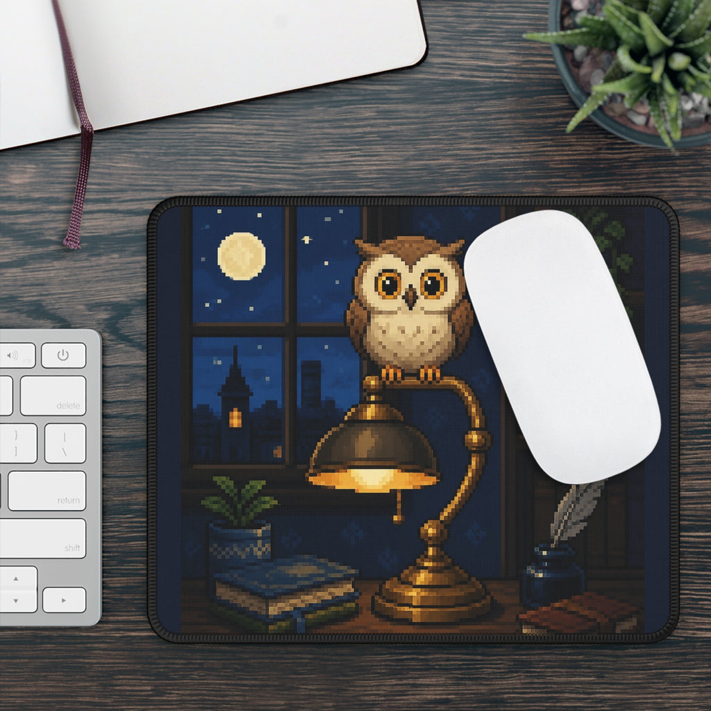 Owl Lamp Mousepad — original Wear8bit pixel-art product design, product image 4, digital mockup