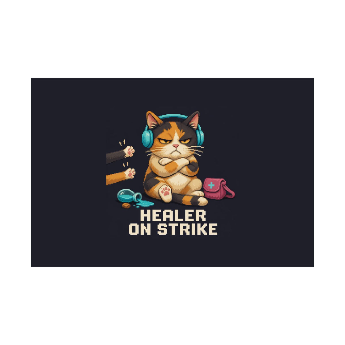 Healer On Strike Gaming Cat Matte Poster — Wear8bit — supplier digital product render, angle 2
