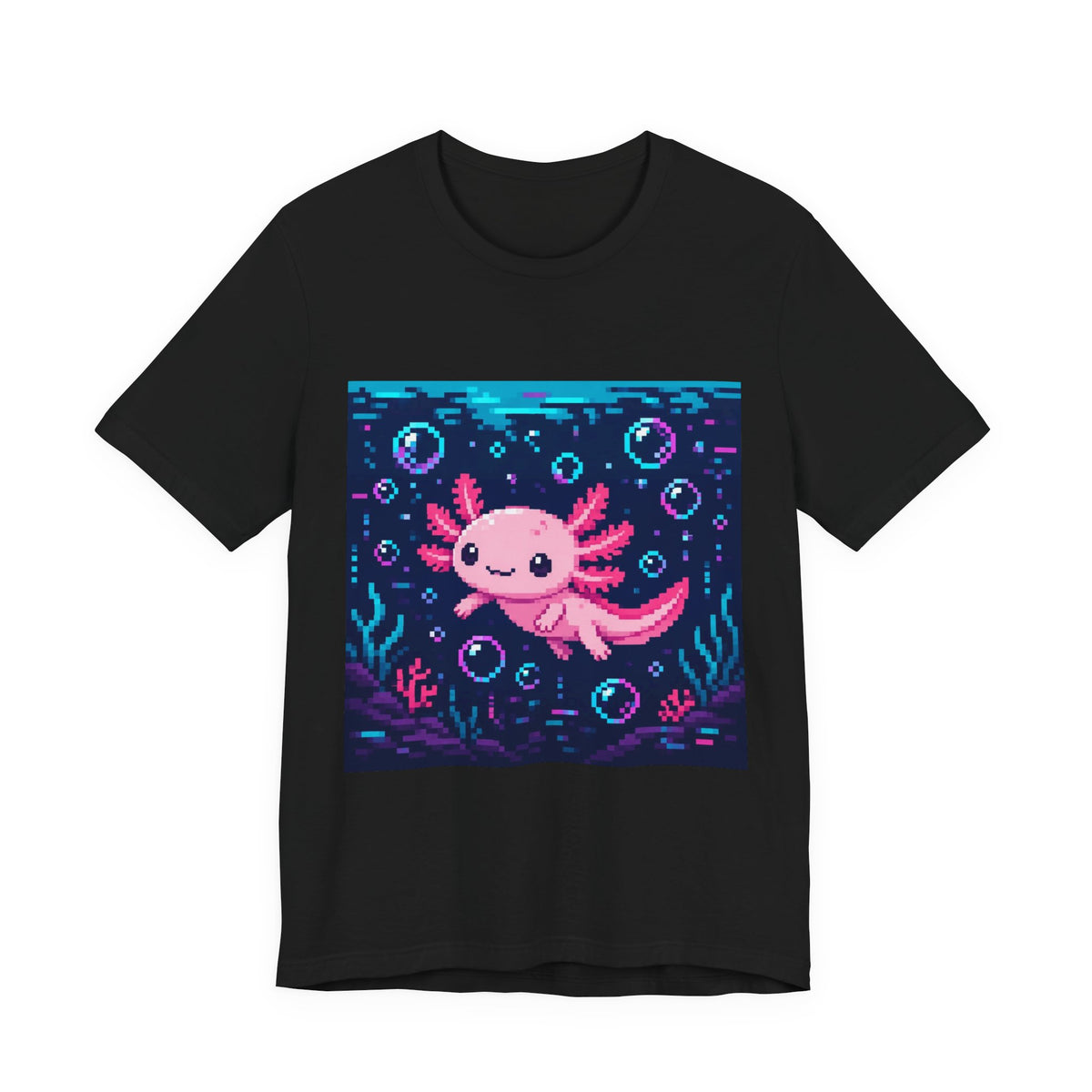Axolotl Glitch Tee — original Wear8bit pixel-art product design, product image 2, digital mockup