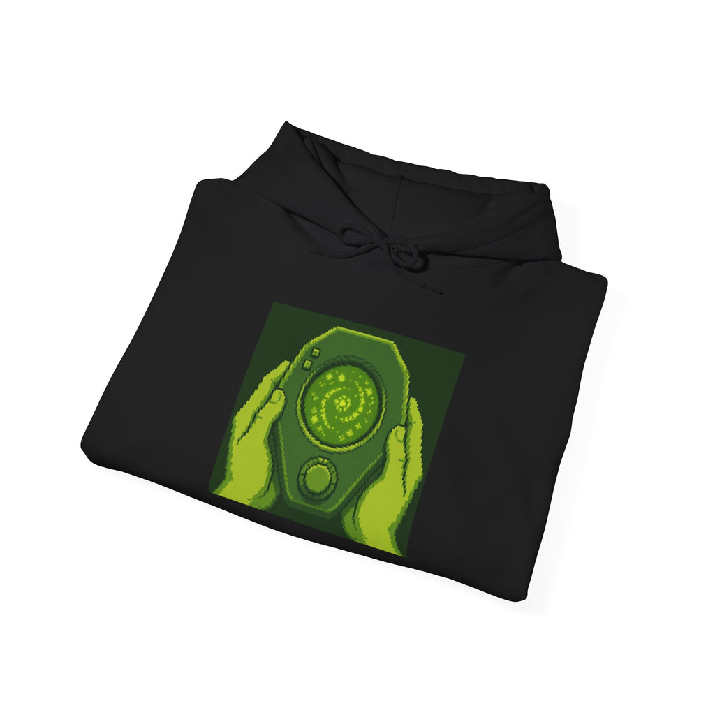 Orb Handheld Hoodie — Retro Console Pixel Art Pullover, Gamer Gift Hoodie — original Wear8bit pixel-art product design, product image 5, digital mockup