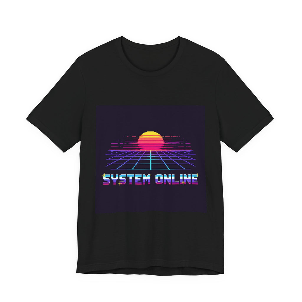 System Online Graphic Tee — Synthwave Pixel Art Chest Print, Retro Gaming Shirt — original Wear8bit pixel-art product design, product image 2, digital mockup