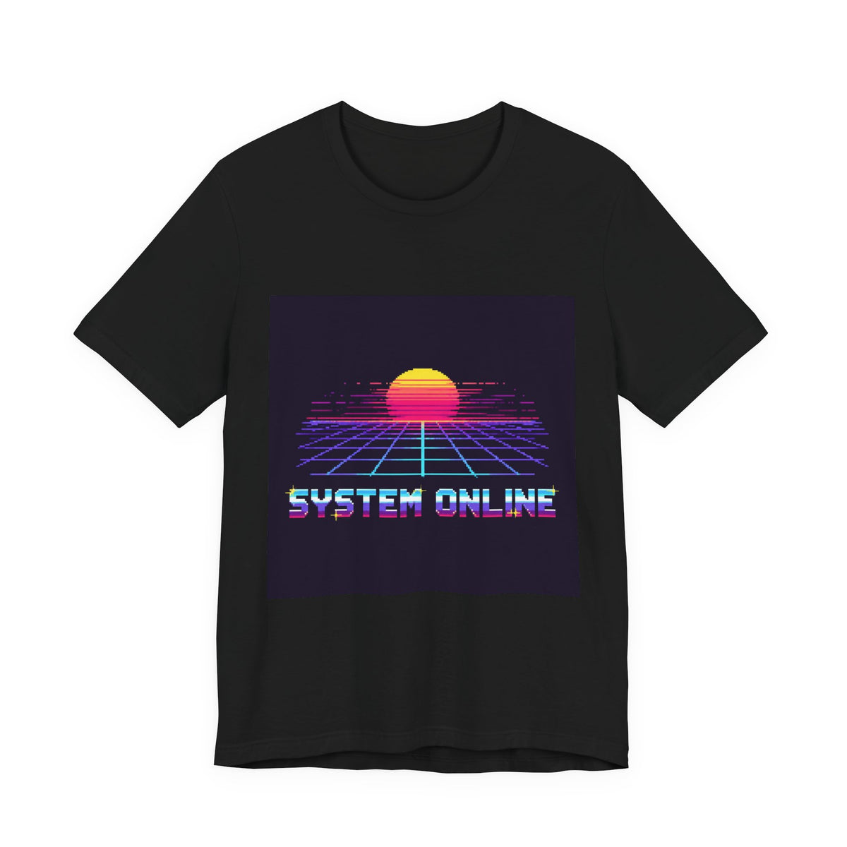 System Online Graphic Tee — Synthwave Pixel Art Chest Print, Retro Gaming Shirt — original Wear8bit pixel-art product design, product image 2, digital mockup