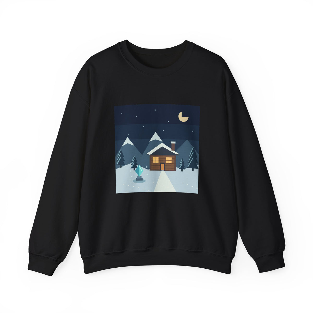Snow Save Point Pixel Art Crewneck Sweatshirt — Winter & Cozy — original Wear8bit pixel-art product design, product image 2, digital mockup