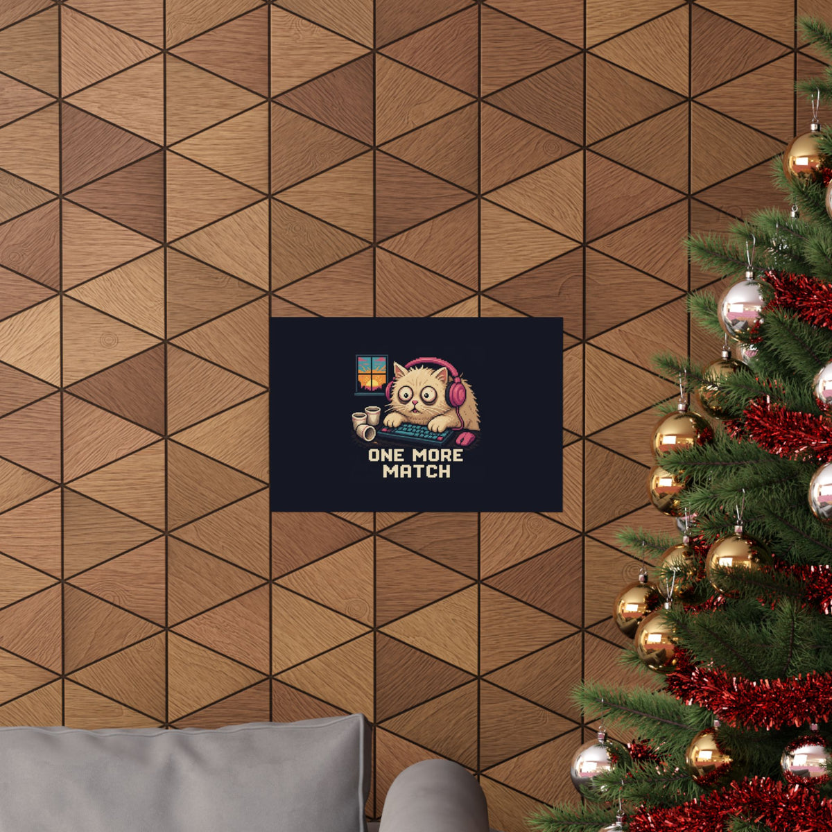 One More Match Gaming Cat Matte Poster — Wear8bit — supplier digital product render, angle 4
