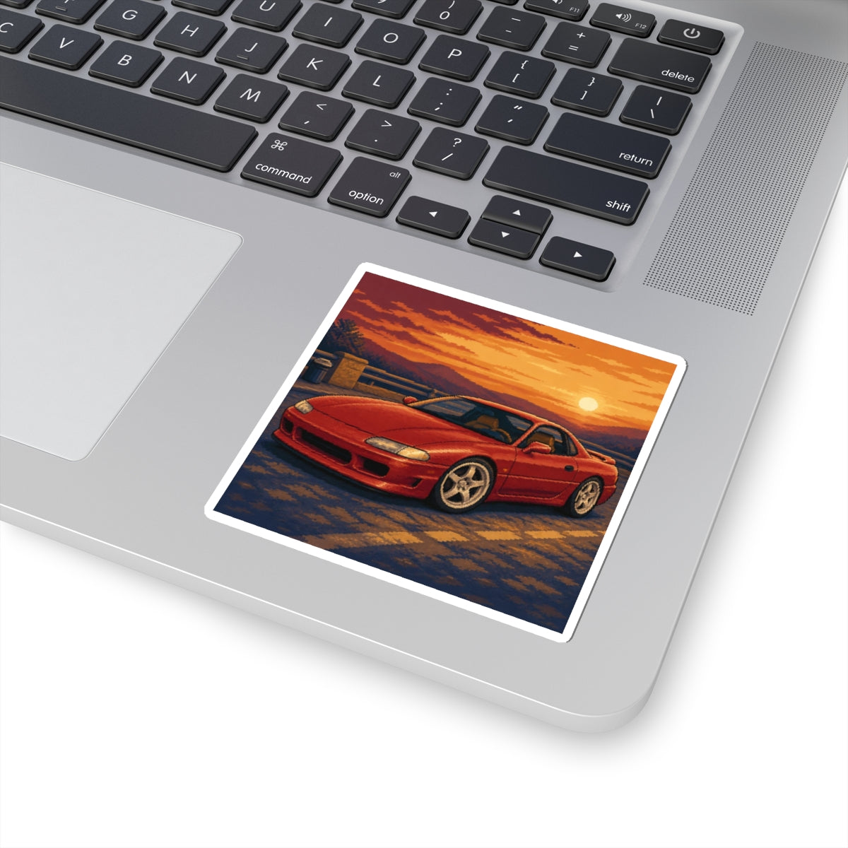 Sunset Grand Tourer Pixel Art Sticker — 90s Night Drive — original Wear8bit pixel-art product design, product image 3, digital mockup