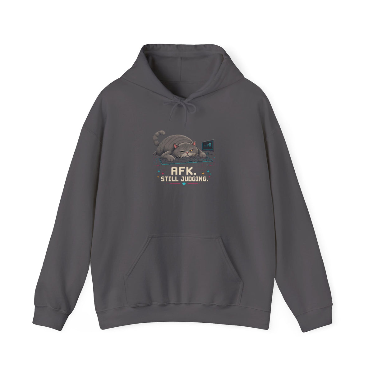 Afk. Still Judging. Gaming Cat Fleece Hoodie — Wear8bit — supplier digital product render, angle 2