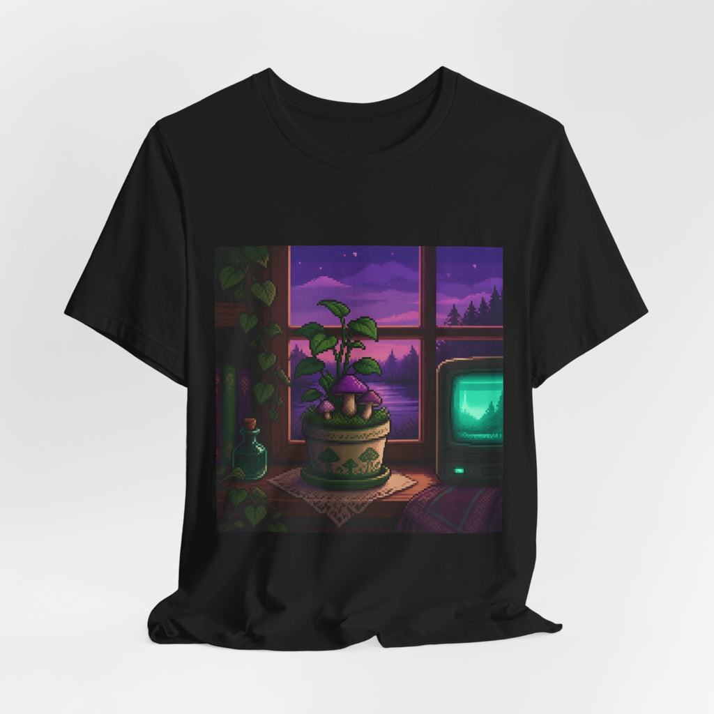 Pixel Garden Graphic Tee — Cottagecore Pixel Art Shirt, CRT-Glow Plant Tee — original Wear8bit pixel-art product design, product image 5, digital mockup