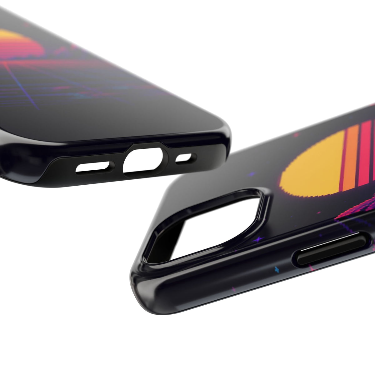 Grid Horizon Phone Case — Synthwave Pixel Art Case, Retro Gaming Phone Case — original Wear8bit pixel-art product design, product image 5, digital mockup