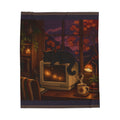 Rainy CRT Cat Pixel Art Plush Blanket — Fall & Cozy — original Wear8bit pixel-art product design, product image 2, digital mockup