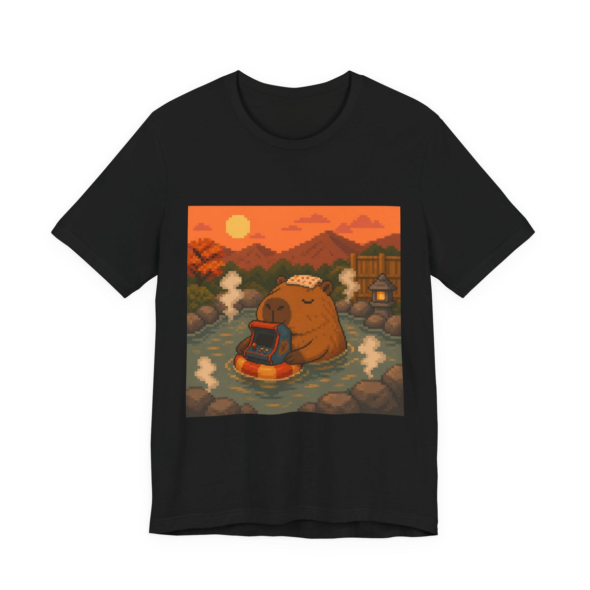 Capybara Arcade Tee — original Wear8bit pixel-art product design, product image 2, digital mockup
