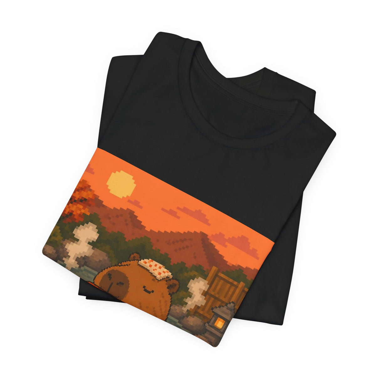 Capybara Arcade Tee — original Wear8bit pixel-art product design, product image 4, digital mockup