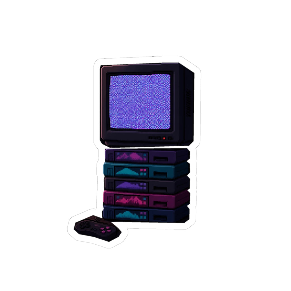 Static Noise Sticker — Vertical CRT Pixel Art Decal, Synthwave Sticker — original Wear8bit pixel-art product design, product image 2, digital mockup