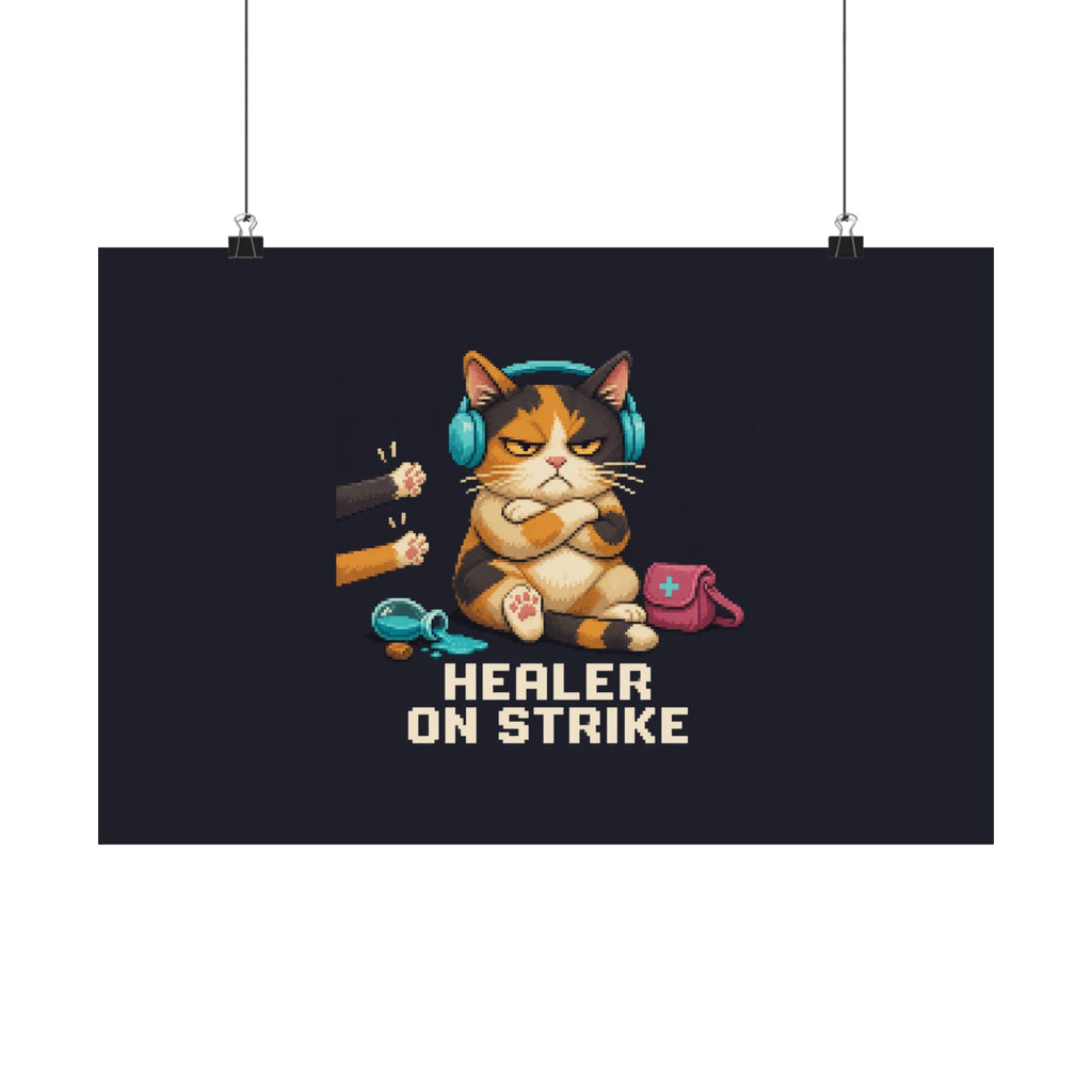 Healer On Strike Gaming Cat Matte Poster — Wear8bit — supplier digital product render, angle 1