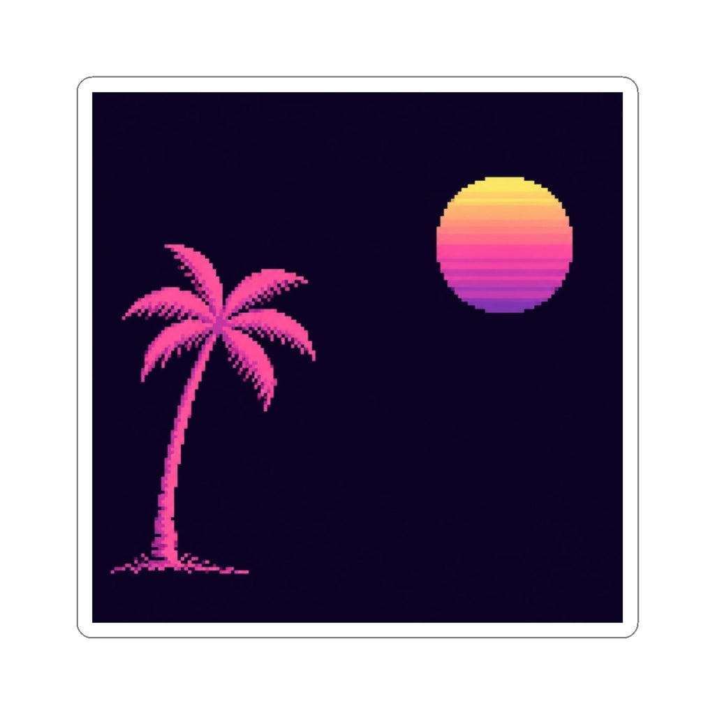 Palm & Chrome Sun Sticker — Minimalist Synthwave Pixel Art Decal — original Wear8bit pixel-art product design, product image 2, digital mockup