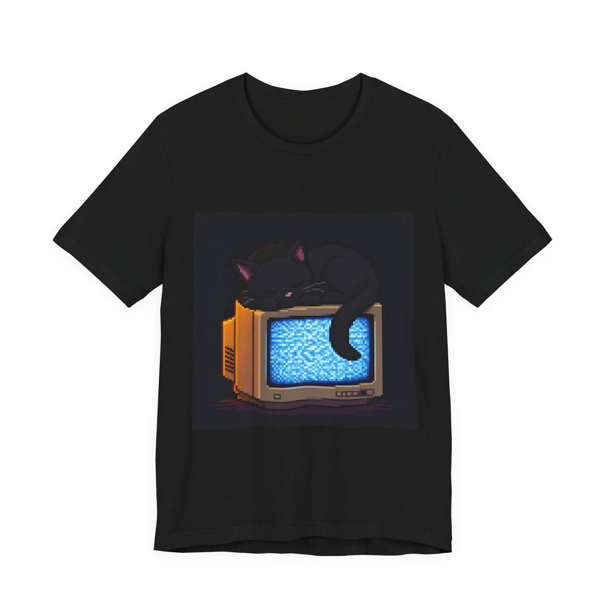 CRT Cat Tee — original Wear8bit pixel-art product design, product image 2, digital mockup
