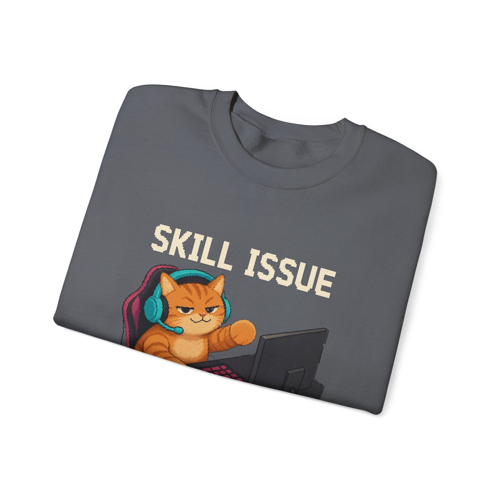 Skill Issue Gaming Cat Crewneck Sweatshirt — Wear8bit — supplier digital product render, angle 7