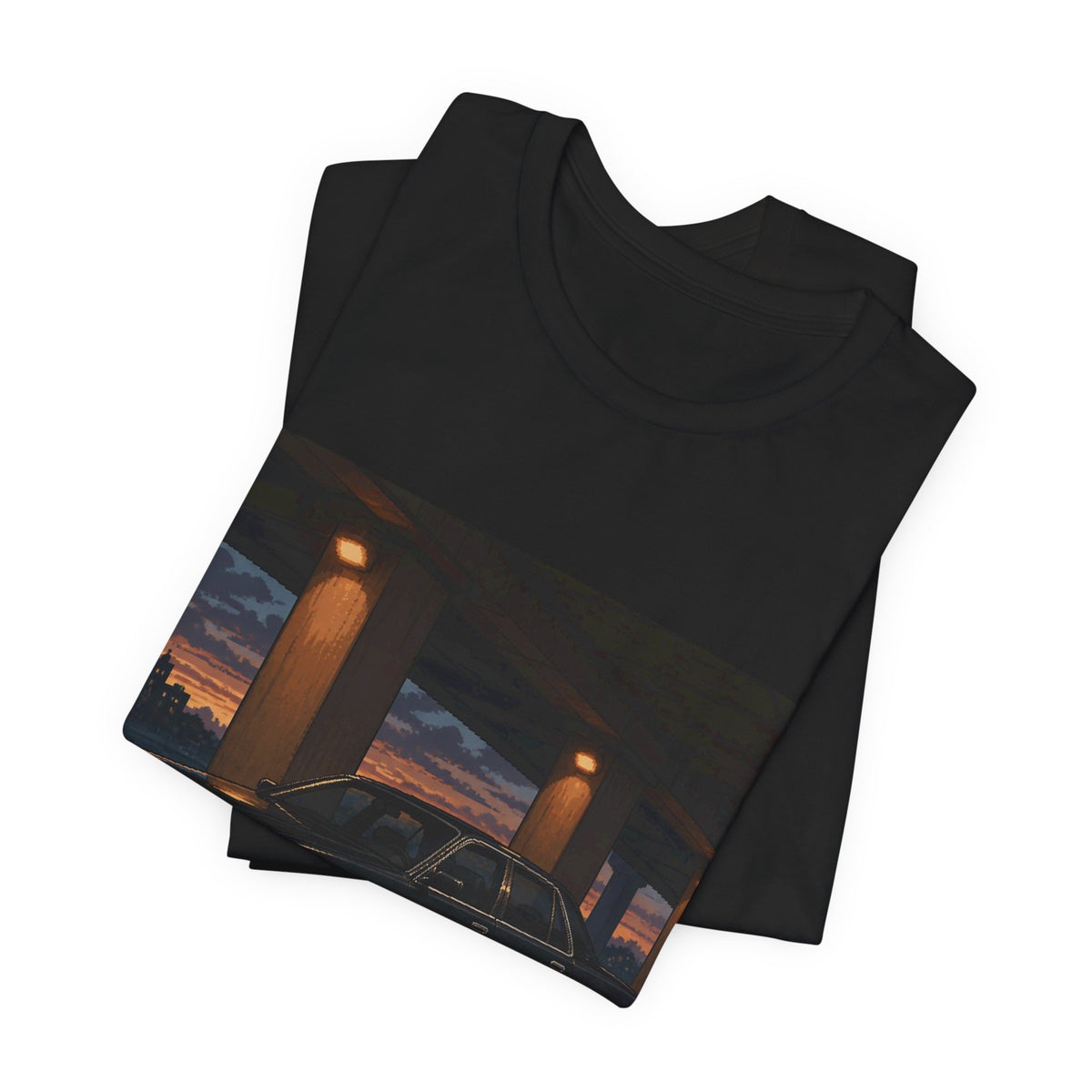 Amber Executive Pixel Art Tee — 90s Night Drive — original Wear8bit pixel-art product design, product image 4, digital mockup