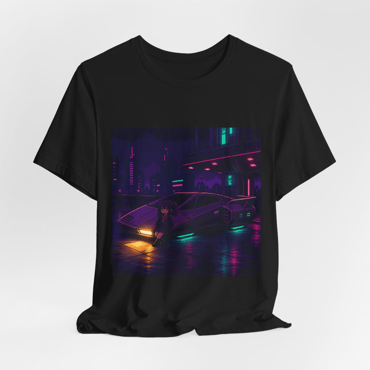 Midnight Tuner Graphic Tee — Original JDM Pixel Art Shirt, Night Drift Tee — original Wear8bit pixel-art product design, product image 5, digital mockup