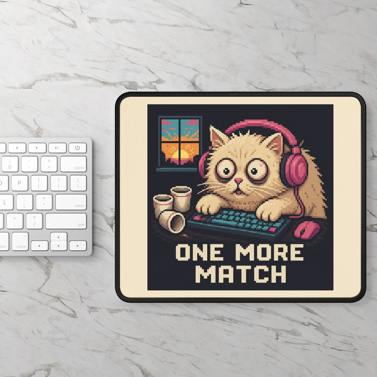 One More Match Gaming Cat Gaming Mousepad — Wear8bit — supplier digital product render, angle 2