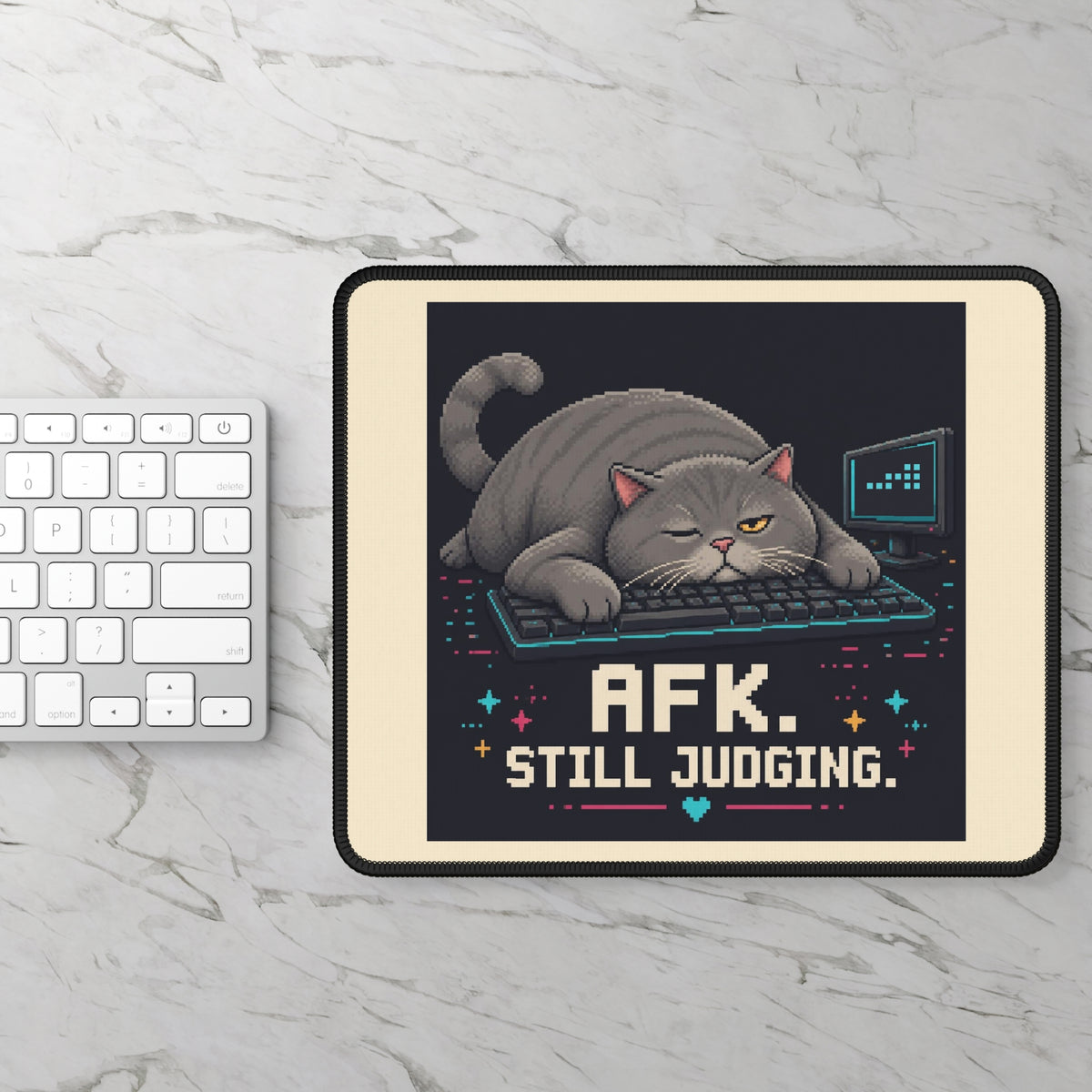 Afk. Still Judging. Gaming Cat Gaming Mousepad — Wear8bit — supplier digital product render, angle 2