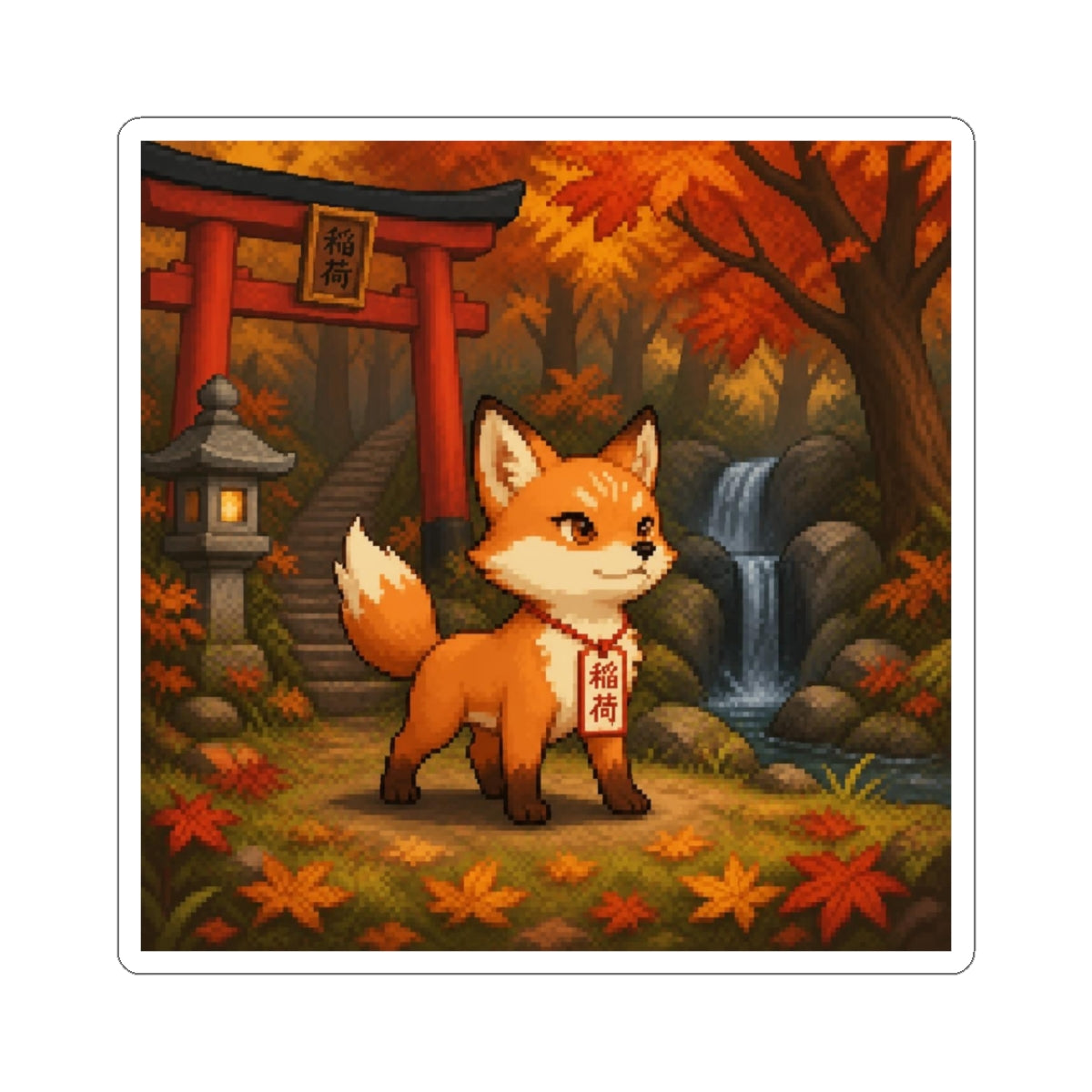 Kitsune Sticker — original Wear8bit pixel-art product design, product image 2, digital mockup