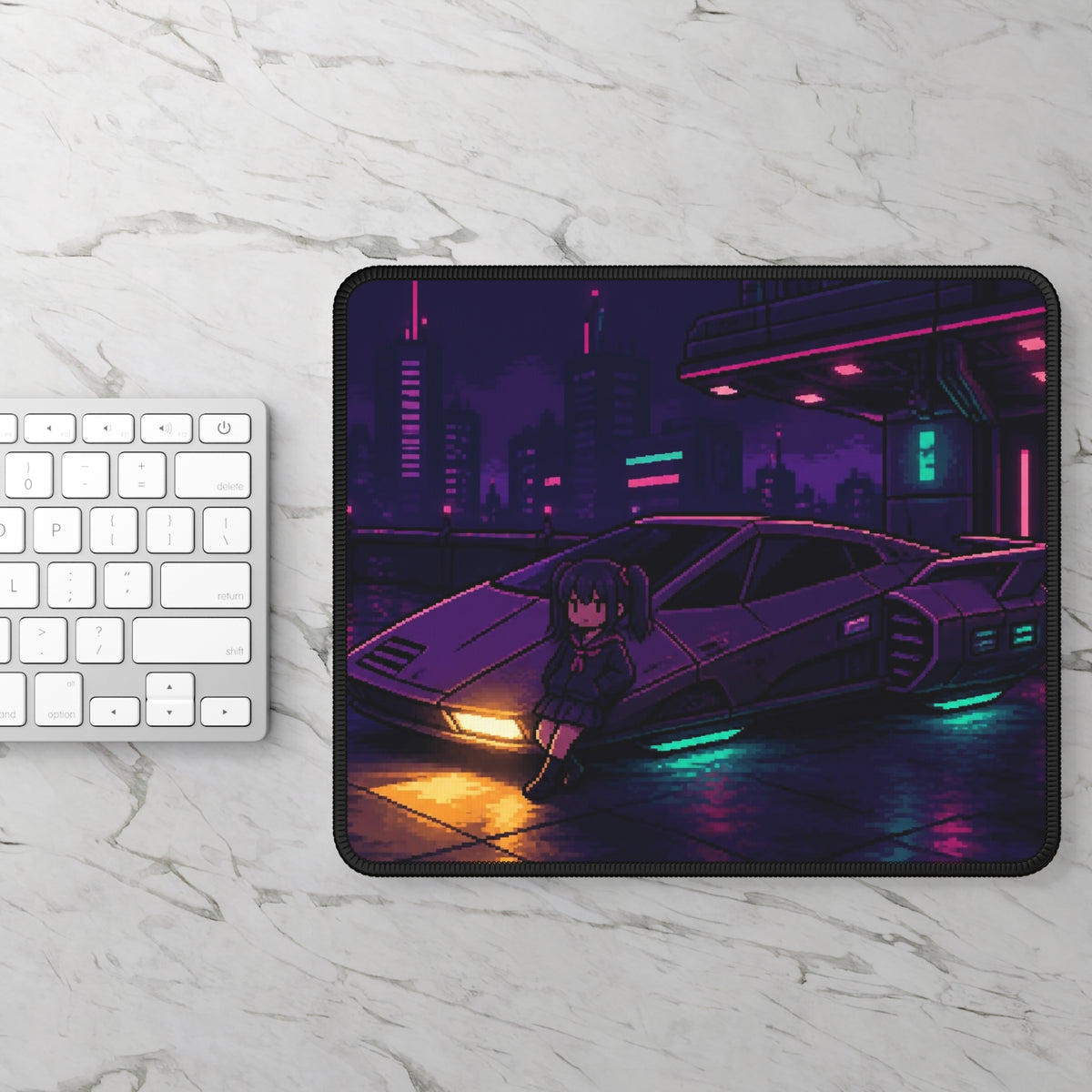 Midnight Tuner Mousepad — Original JDM Pixel Art Desk Mat, Night Drift Decor — original Wear8bit pixel-art product design, product image 3, digital mockup