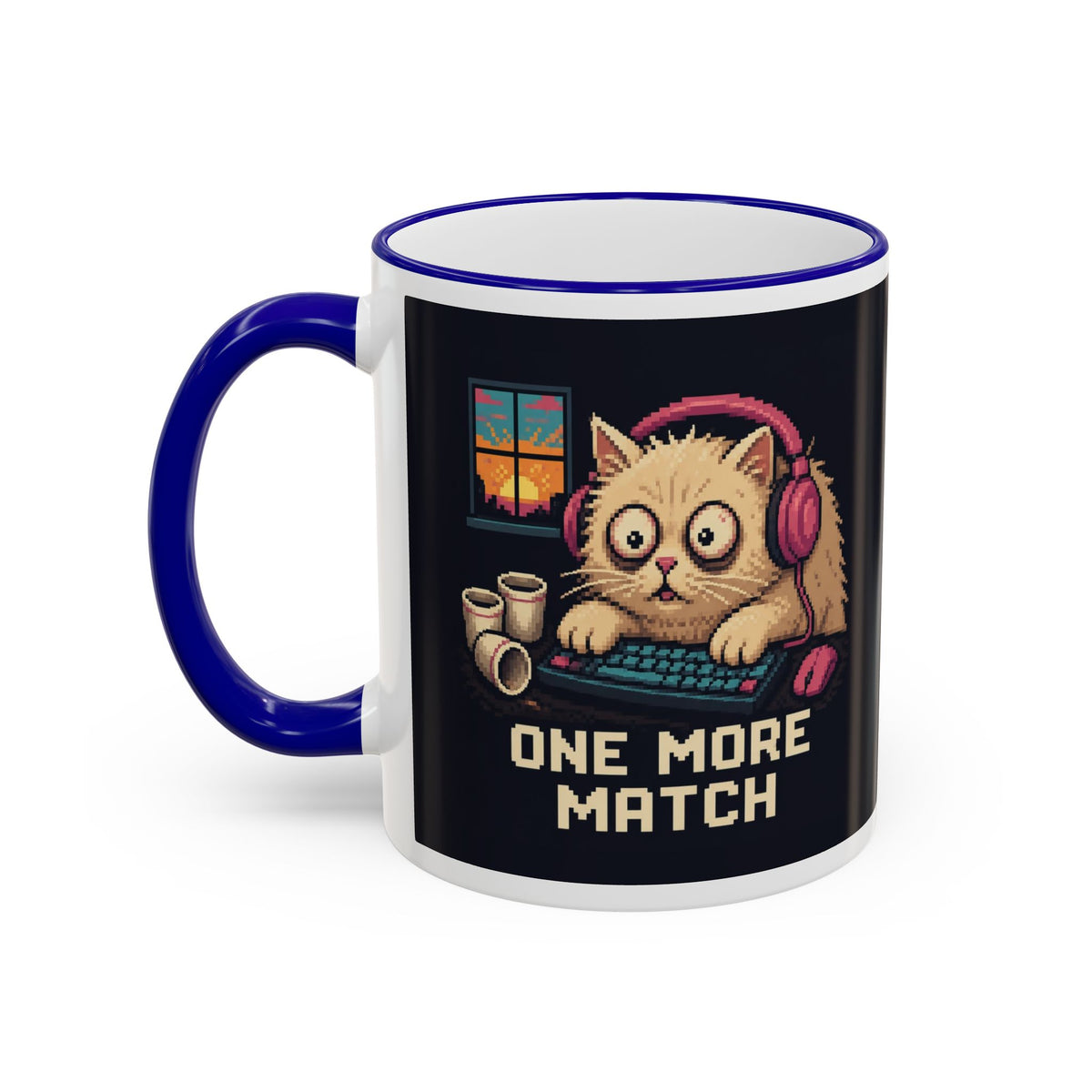 One More Match Gaming Cat Accent Mug — Wear8bit — supplier digital product render, angle 3