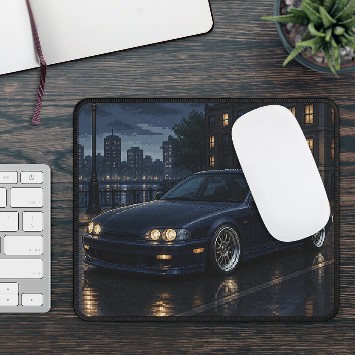 Rainline Sport Pixel Art Mousepad — 90s Night Drive — original Wear8bit pixel-art product design, product image 4, digital mockup