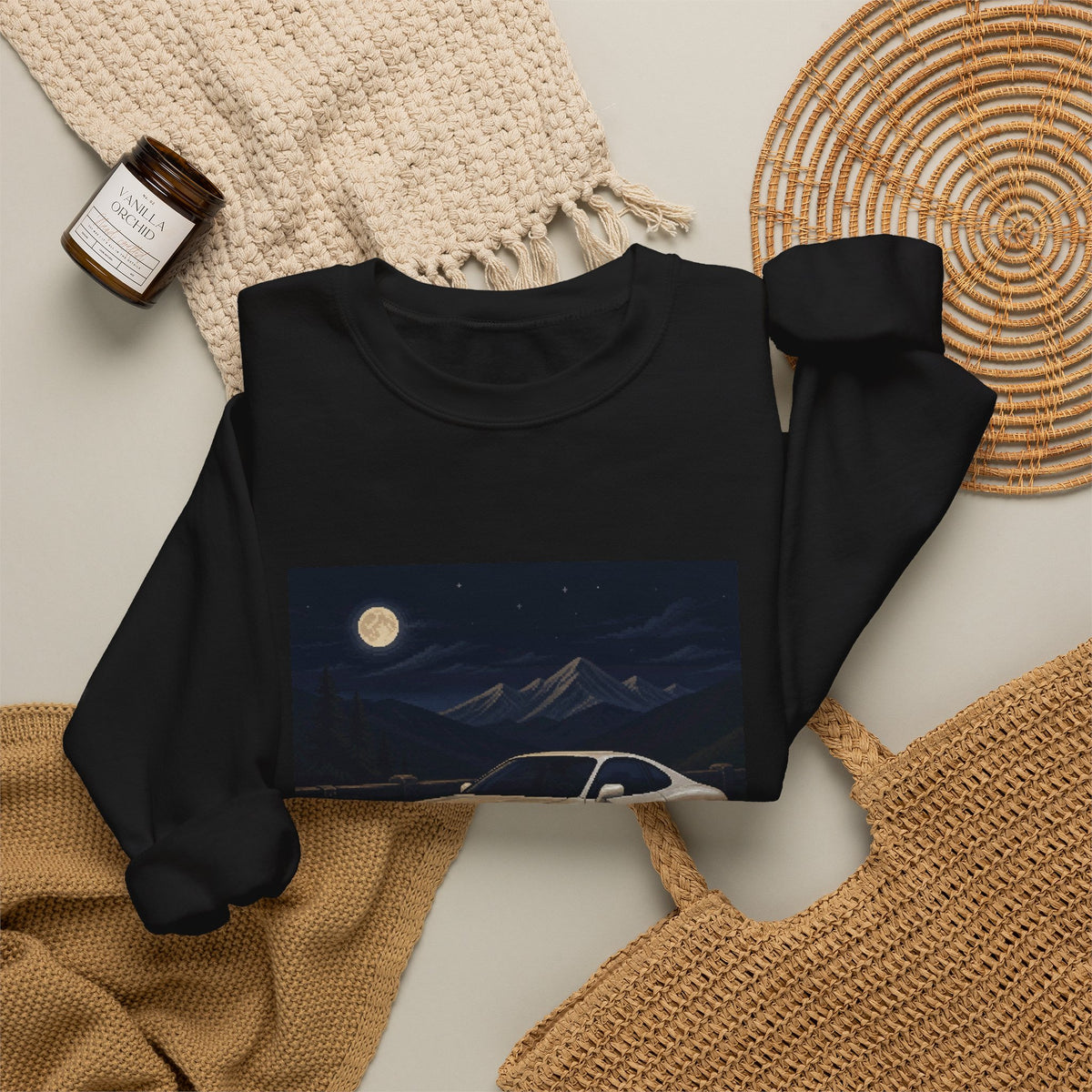 Pearl Apex Pixel Art Crewneck Sweatshirt — Winter & Cozy — original Wear8bit pixel-art product design, product image 6, digital mockup