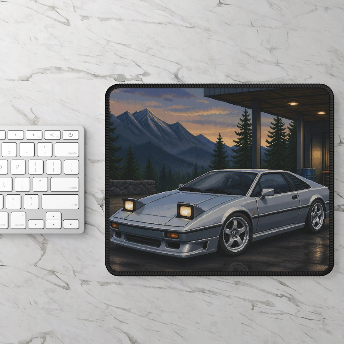 Silver Switchback Pixel Art Mousepad — 90s Night Drive — original Wear8bit pixel-art product design, product image 3, digital mockup