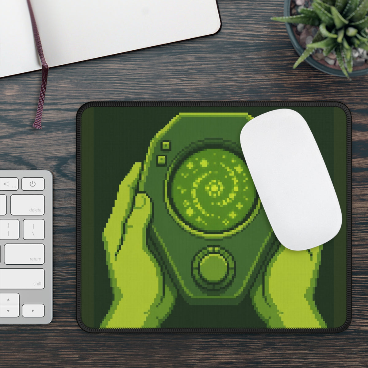 Orb Handheld Mousepad — Retro Console Pixel Art Desk Mat, Gamer Gift — original Wear8bit pixel-art product design, product image 4, digital mockup