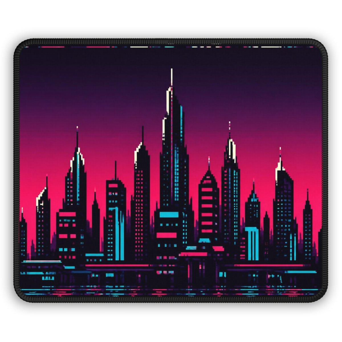 Chrome Skyline Mousepad — Retro-Futurist Pixel Art Desk Mat, Synthwave Decor — original Wear8bit pixel-art product design, product image 2, digital mockup