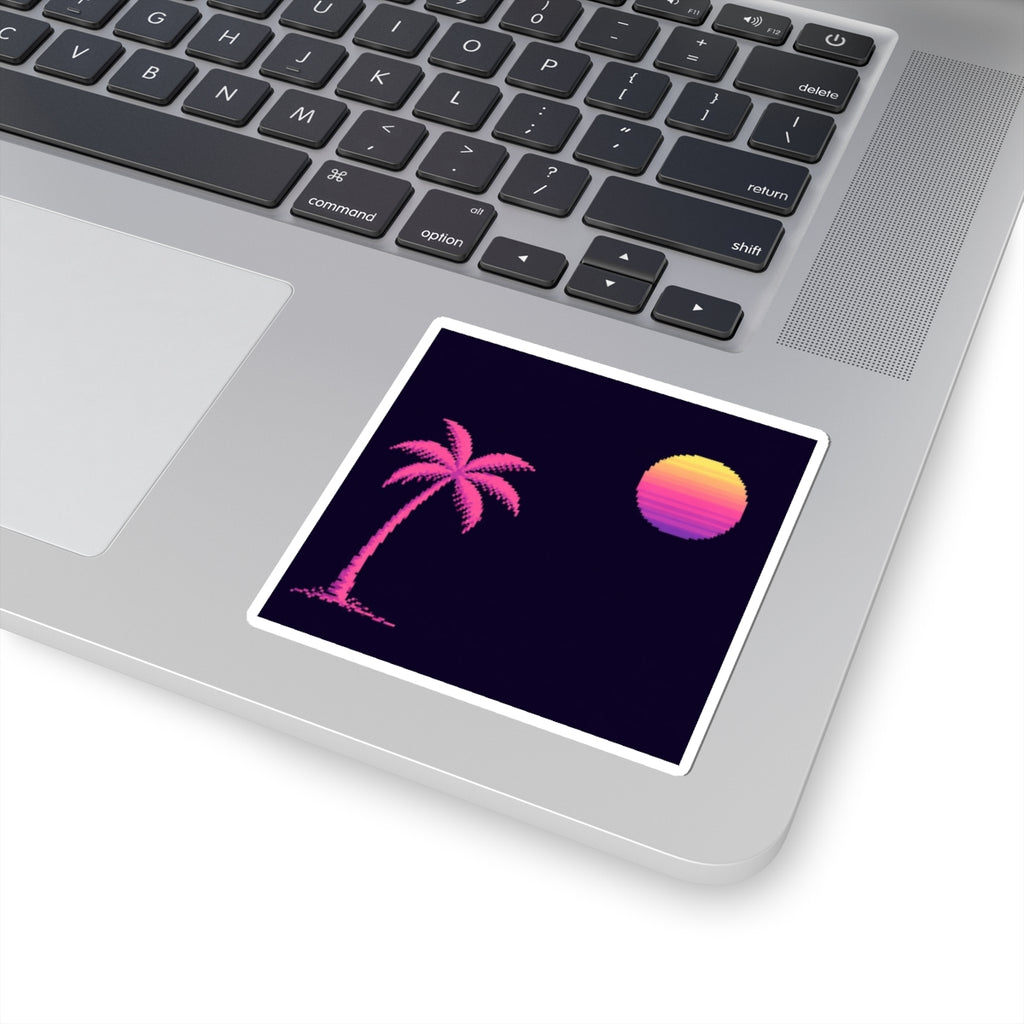 Palm & Chrome Sun Sticker — Minimalist Synthwave Pixel Art Decal — original Wear8bit pixel-art product design, product image 3, digital mockup
