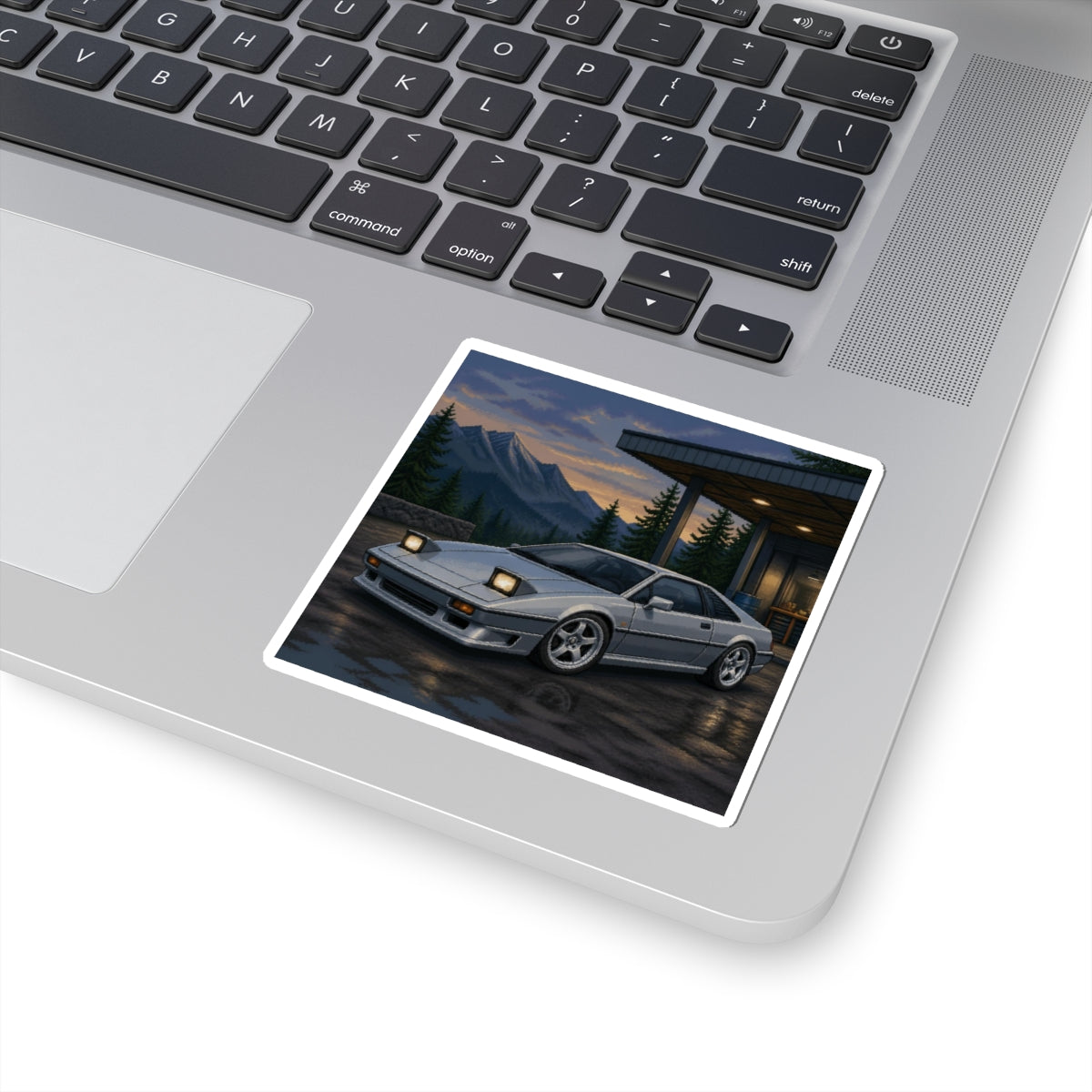 Silver Switchback Pixel Art Sticker — 90s Night Drive — original Wear8bit pixel-art product design, product image 3, digital mockup