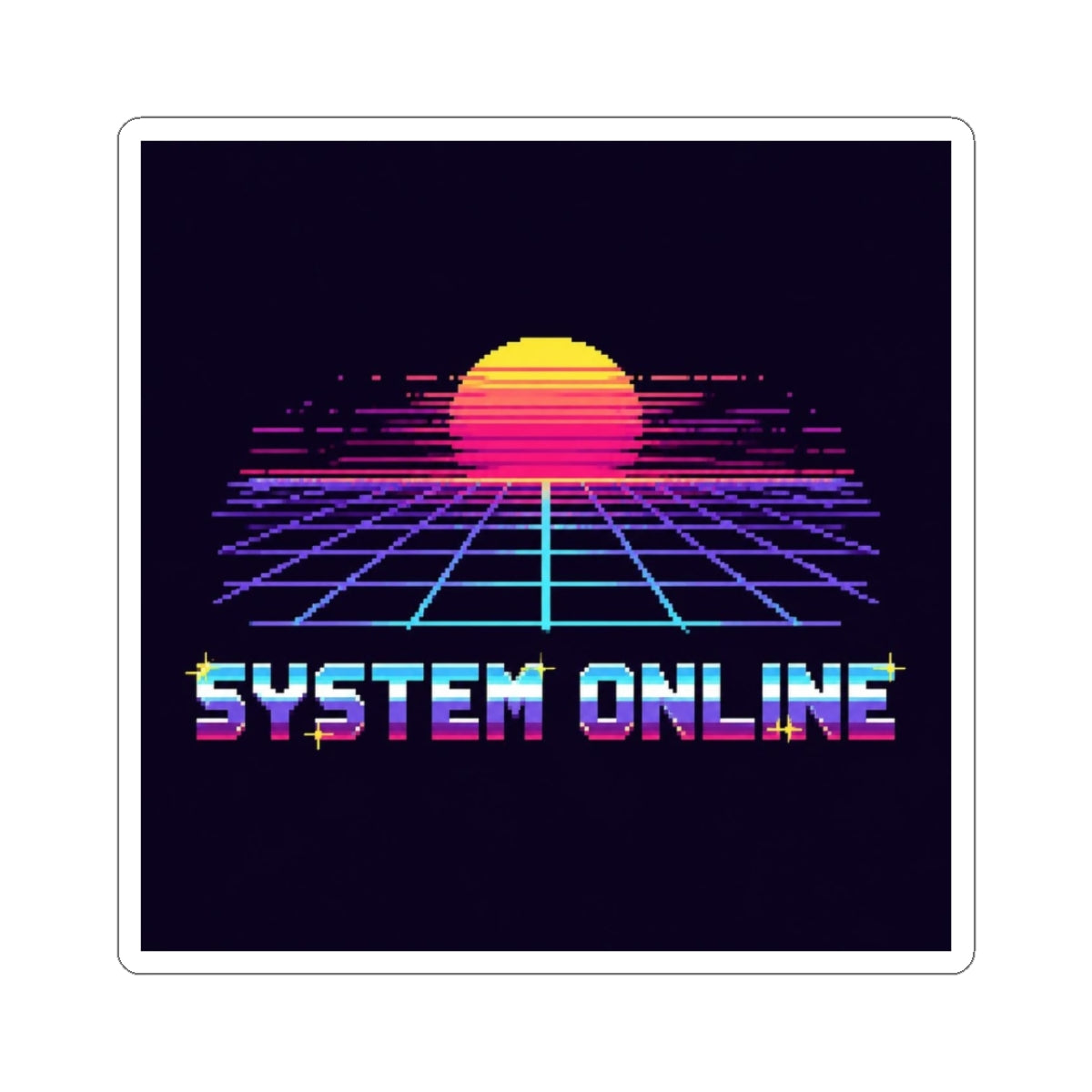 System Online Sticker — Synthwave Pixel Art Wordmark Decal, Retro Gaming Sticker — original Wear8bit pixel-art product design, product image 2, digital mockup