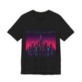 Chrome Skyline Graphic Tee — Retro-Futurist Pixel Art, Synthwave Gaming Shirt — original Wear8bit pixel-art product design, product image 2, digital mockup